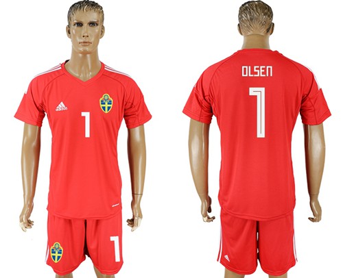 Sweden #1 Olsen Red Goalkeeper Soccer Country Jersey